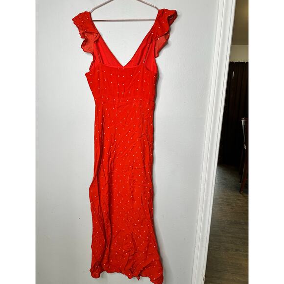 JASON WU x RTR Red Polka Dot Flutter Sleeves Retro Style Midi Dress Size 2 - Picture 7 of 15